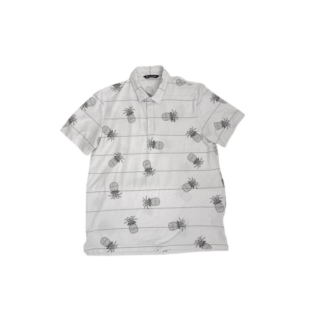 Travis Mathew White Tropical Pineapple Performance Active Polo Shirt Size XL